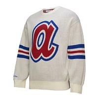 Men's Mitchell & Ness Cream Atlanta Braves Retro Pullover Sweater