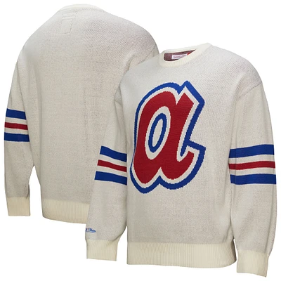 Men's Mitchell & Ness Cream Atlanta Braves Retro Pullover Sweater
