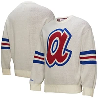 Men's Mitchell & Ness Cream Atlanta Braves Retro Pullover Sweater
