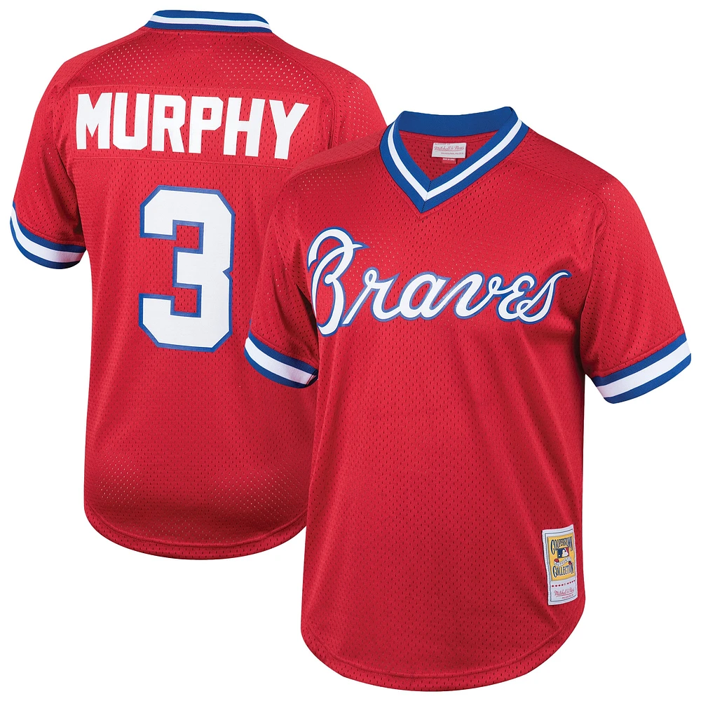 Maillot d'entraînement de frappeur en maille rouge Mitchell & Ness Dale Murphy des Atlanta Braves Cooperstown Collection pour homme