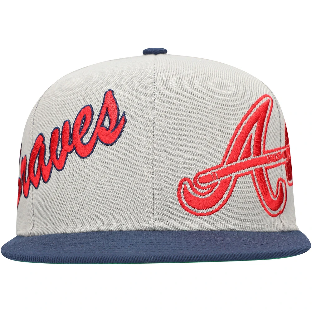 Men's Mitchell & Ness Gray/Navy Atlanta Braves Knock Out Panel Snapback Hat