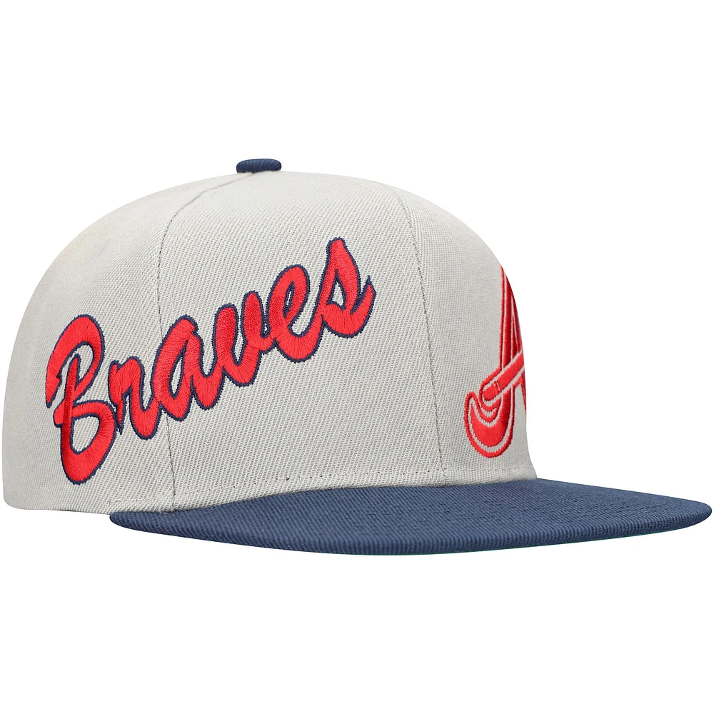 Men's Mitchell & Ness Gray/Navy Atlanta Braves Knock Out Panel Snapback Hat