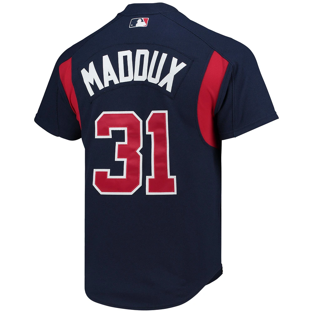 Men's Mitchell & Ness Greg Maddux Navy Atlanta Braves Cooperstown Collection Mesh Batting Practice Button-Up Jersey