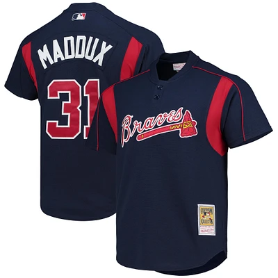 Men's Mitchell & Ness Greg Maddux Navy Atlanta Braves Cooperstown Collection Mesh Batting Practice Button-Up Jersey