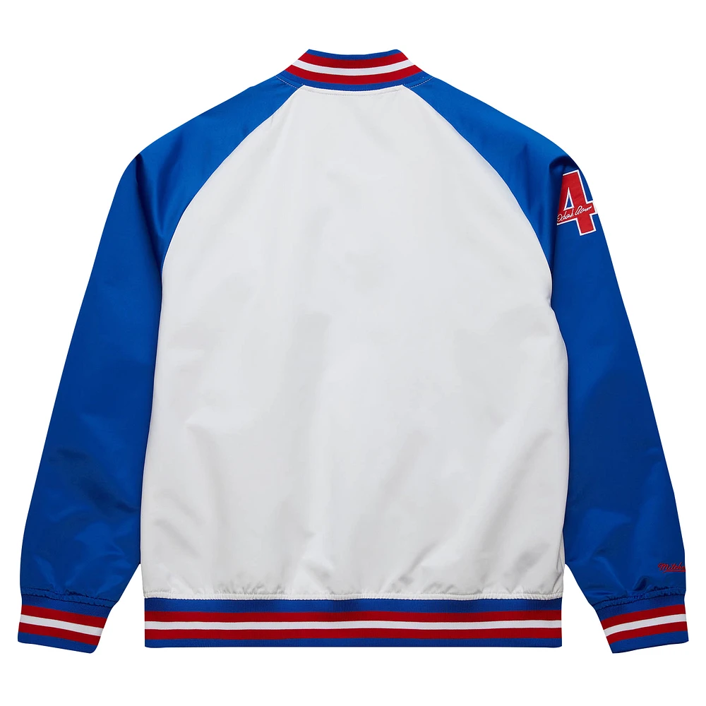 Mitchell & Ness Hank Aaron Blanc/Royal Atlanta Braves Cooperstown Collection Legends Veste légère en satin raglan à bouton-pression pour hommes