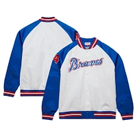 Men's Mitchell & Ness Hank Aaron White/Royal Atlanta Braves Cooperstown Collection Legends Lightweight Satin Raglan Full-Snap Jacket