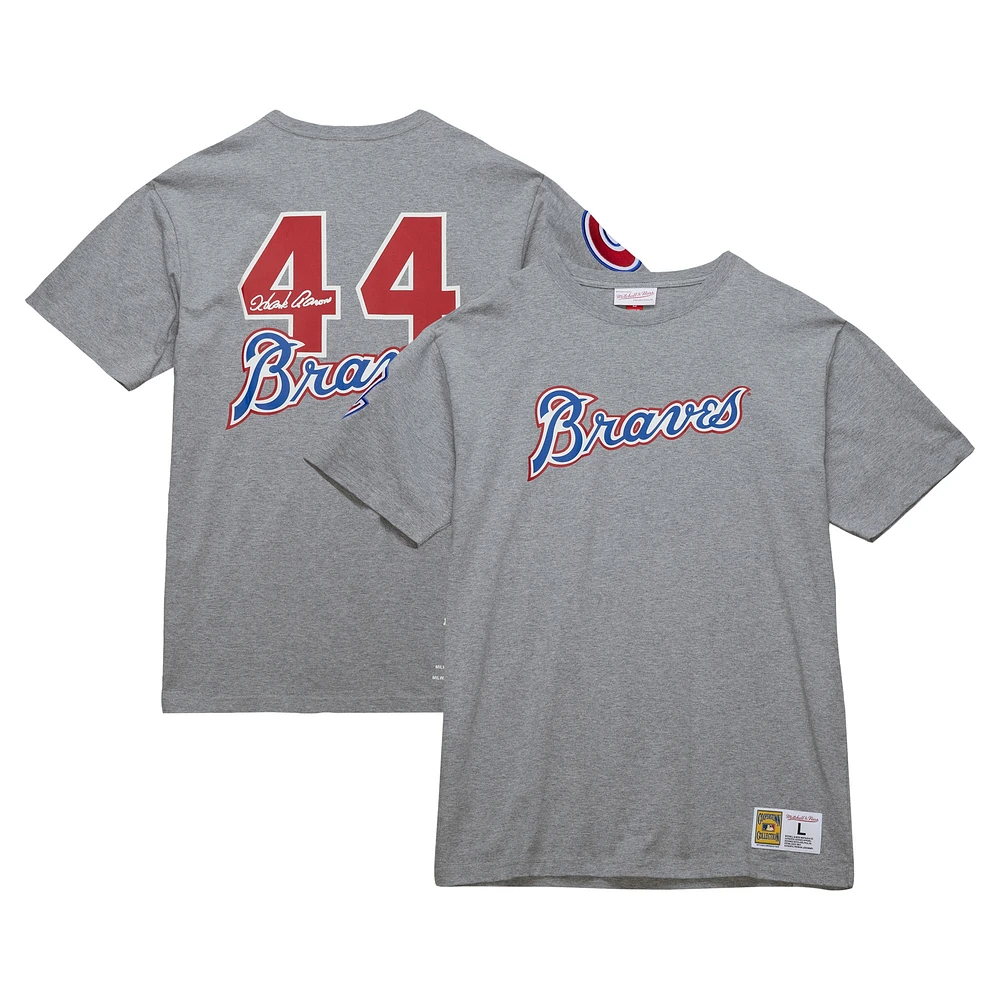 Men's Mitchell & Ness Hank Aaron Heather Gray Atlanta Braves Cooperstown Collection Legends T-Shirt