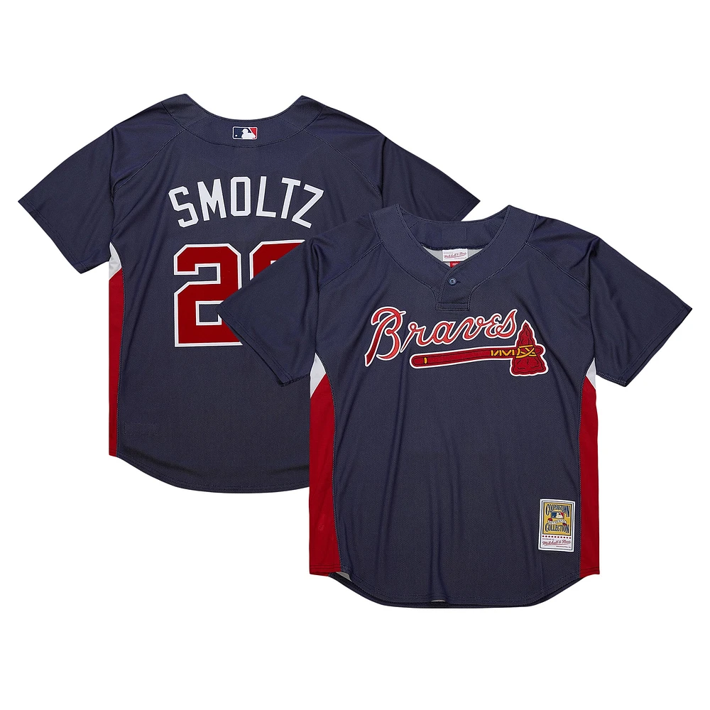 Maillot d'entraînement de frappeur en maille Mitchell & Ness John Smoltz des Atlanta Braves la collection Cooperstown pour hommes, bleu marine