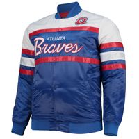 Men's Mitchell & Ness Navy/Red Atlanta Braves Big Tall Coaches Satin Full-Snap Jacket