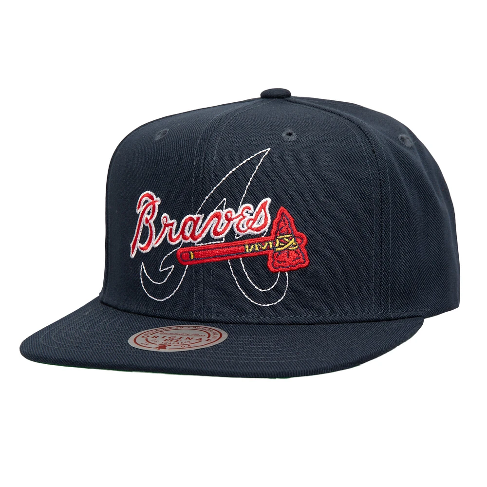 Casquette à visière double snapback Mitchell & Ness bleu marine pour homme des Braves d'Atlanta