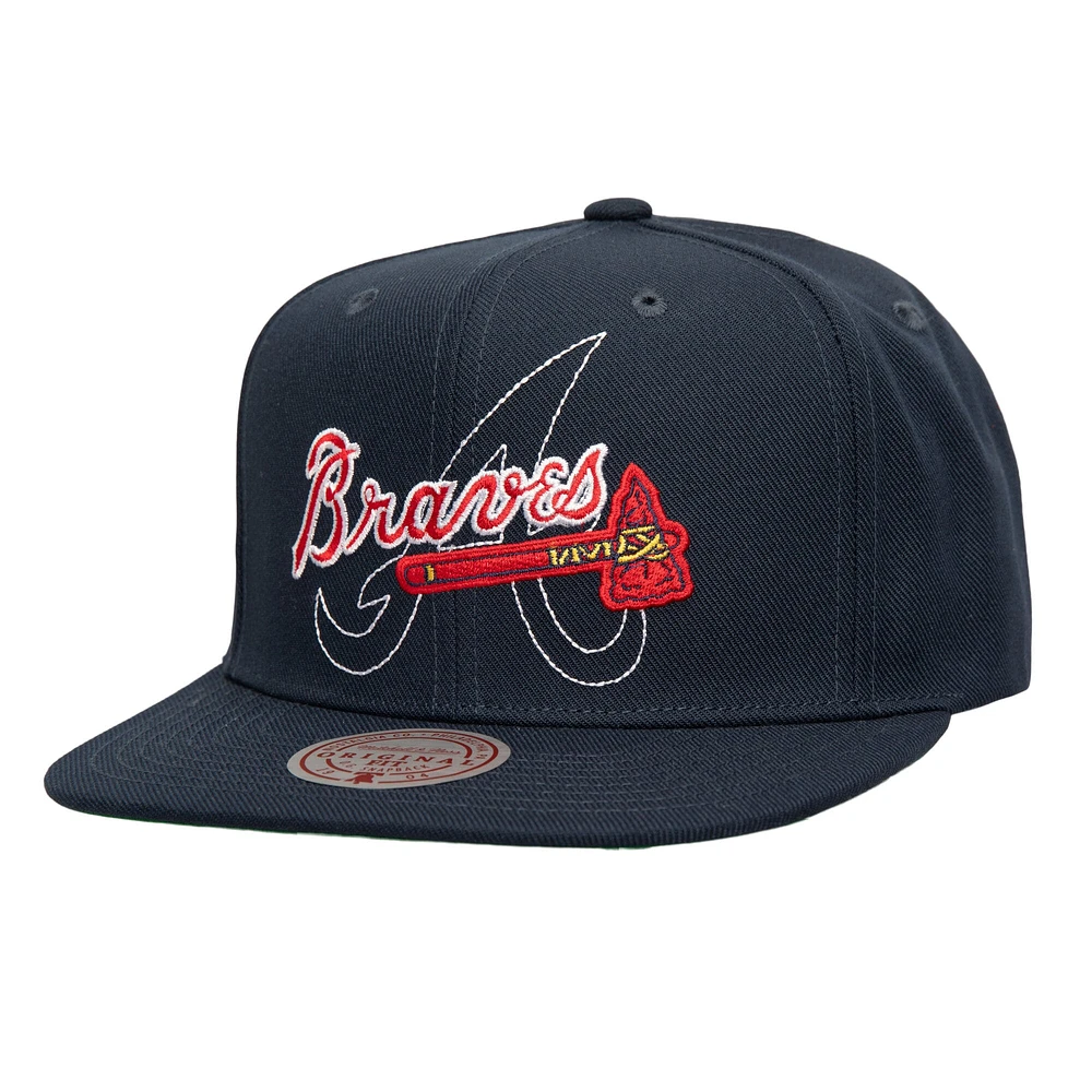 Casquette à visière double snapback Mitchell & Ness bleu marine pour homme des Braves d'Atlanta