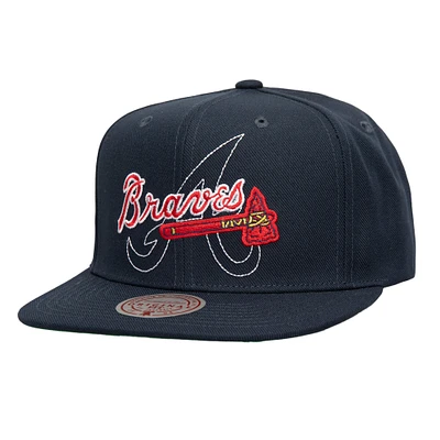 Casquette à visière double snapback Mitchell & Ness bleu marine pour homme des Braves d'Atlanta