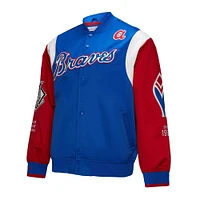 Men's Mitchell & Ness Royal/Red Atlanta Braves Cooperstown Collection Team Origins Satin Full-Snap Jacket