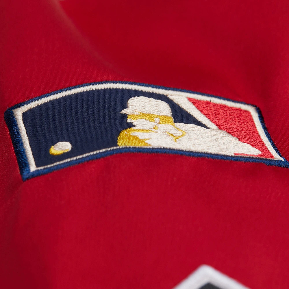 Men's Mitchell & Ness Royal/Red Atlanta Braves Cooperstown Collection Team Origins Satin Full-Snap Jacket