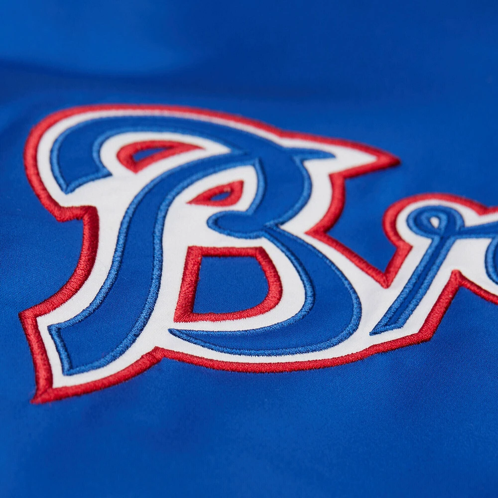 Men's Mitchell & Ness Royal/Red Atlanta Braves Cooperstown Collection Team Origins Satin Full-Snap Jacket