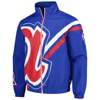 Mitchell & Ness Royal Atlanta Braves Veste d'échauffement entièrement zippée avec logo éclaté pour homme