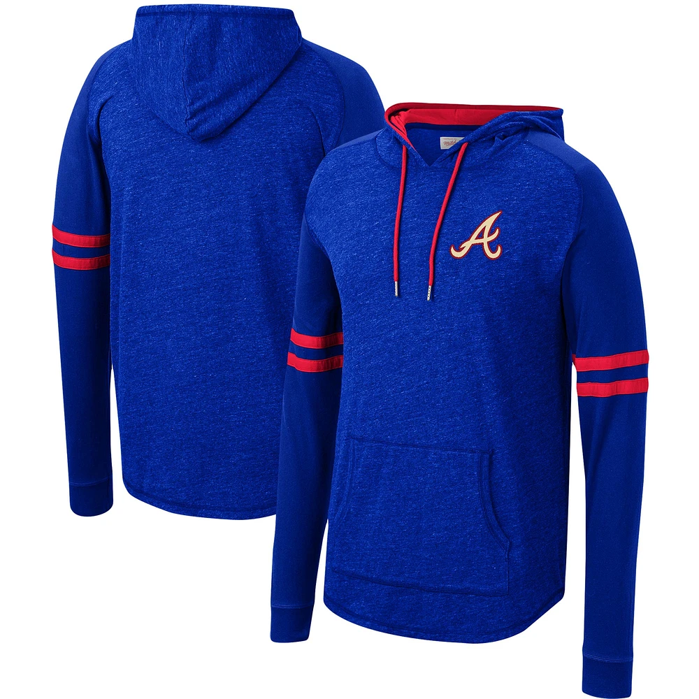 Men's Mitchell & Ness Royal Atlanta Braves Logo Lightweight Raglan Pullover Hoodie