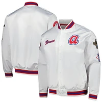Men's Mitchell & Ness White Atlanta Braves City Collection Satin Full-Snap Varsity Jacket