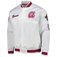 Men's Mitchell & Ness White Atlanta Braves City Collection Satin Full-Snap Varsity Jacket