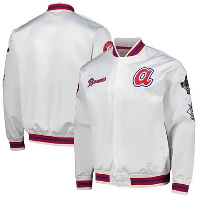 Men's Mitchell & Ness White Atlanta Braves City Collection Satin Full-Snap Varsity Jacket
