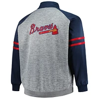 Veste de survêtement raglan à glissière pleine longueur Atlanta Braves bleu marine/gris chiné pour homme