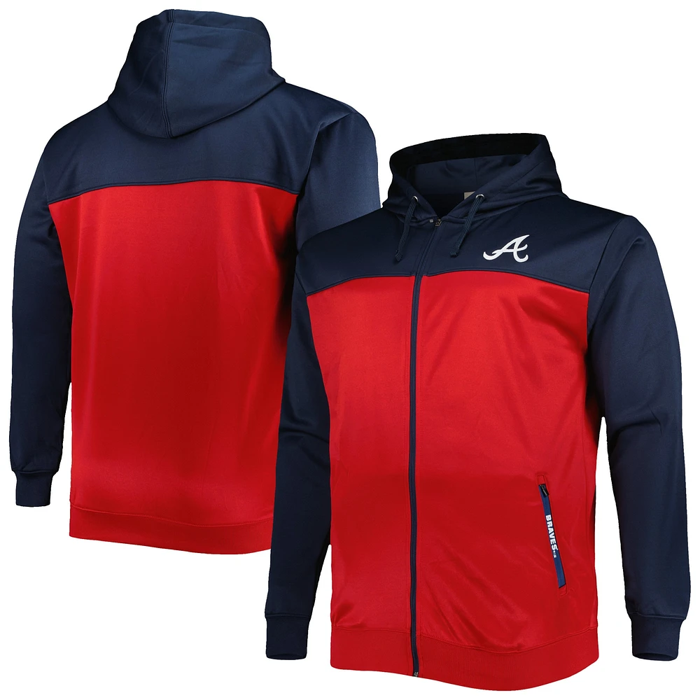 Sweat à capuche et fermeture éclair pour homme Atlanta Braves Big & Tall Yoke bleu marine/rouge