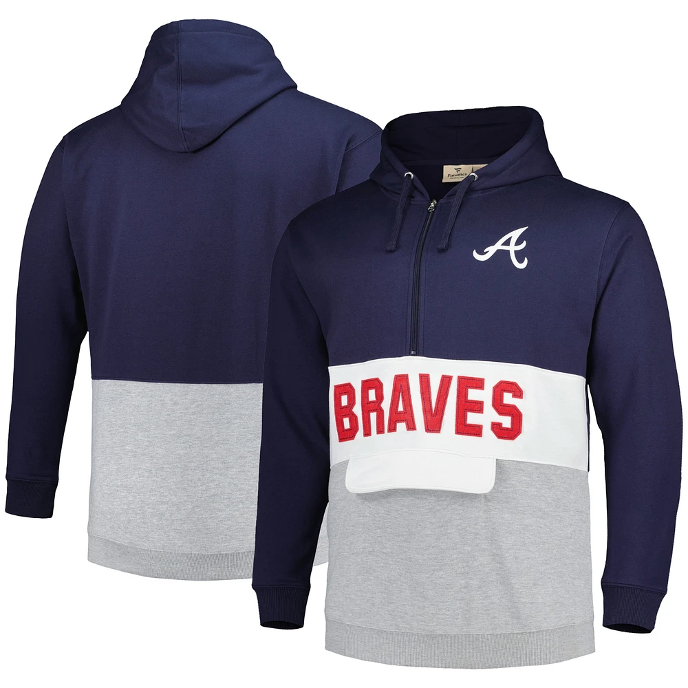 Sweat à capuche demi-glissière en polaire Atlanta Braves Big & Tall bleu marine/blanc pour homme