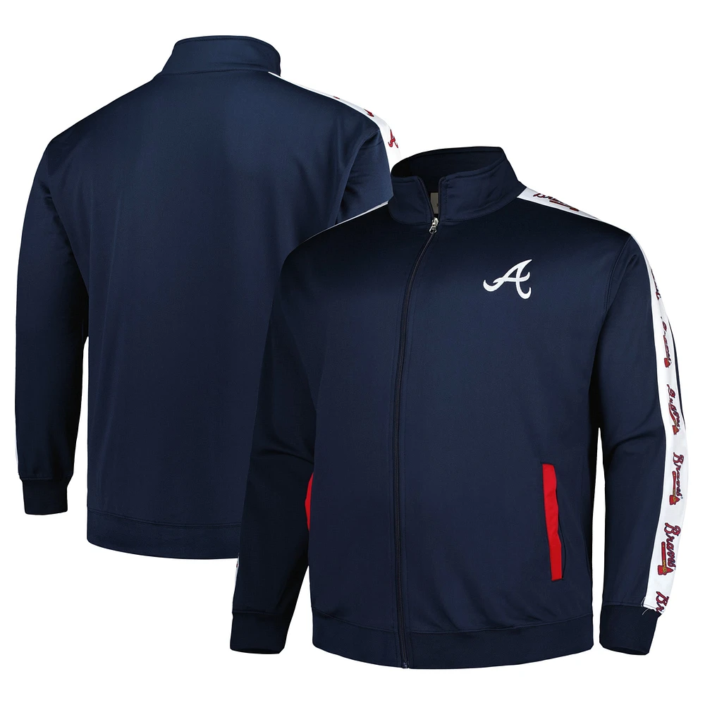 Veste de survêtement en tricot à fermeture éclair pour homme Atlanta Braves Big & Tall bleu marine