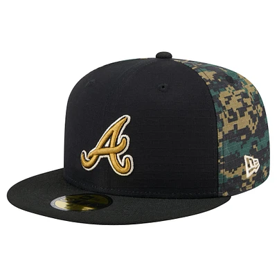 Casquette ajustée 59FIFTY noire Atlanta Braves Digi Camo New Era pour hommes