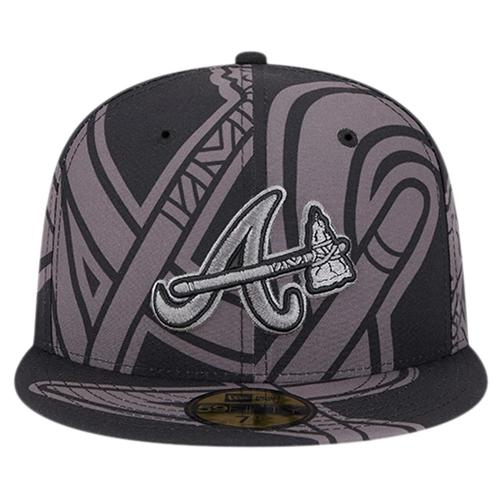 Casquette ajustée 59FIFTY avec logo Fracture des Atlanta Braves New Era pour hommes, noire