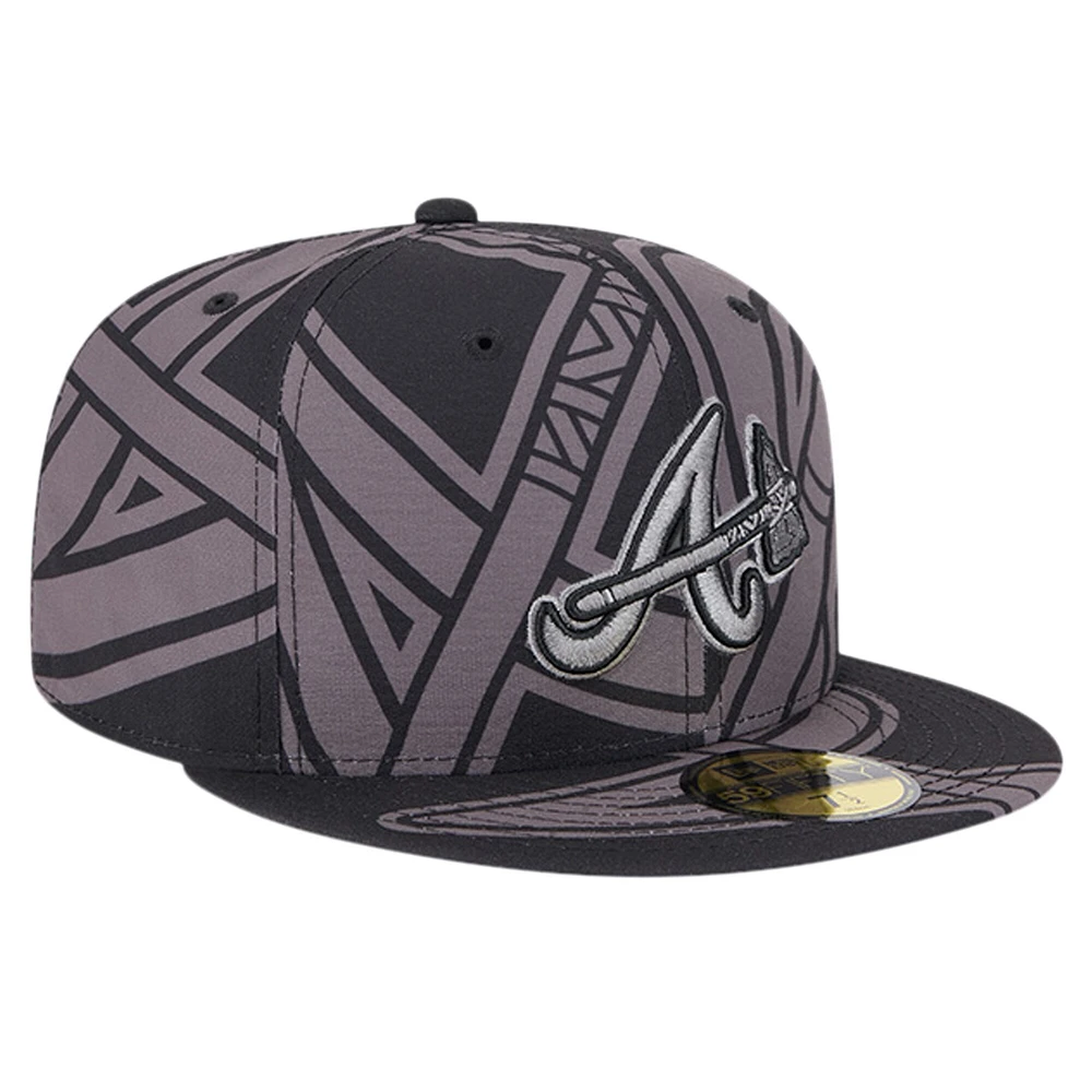 Casquette ajustée 59FIFTY avec logo Fracture des Atlanta Braves New Era pour hommes, noire