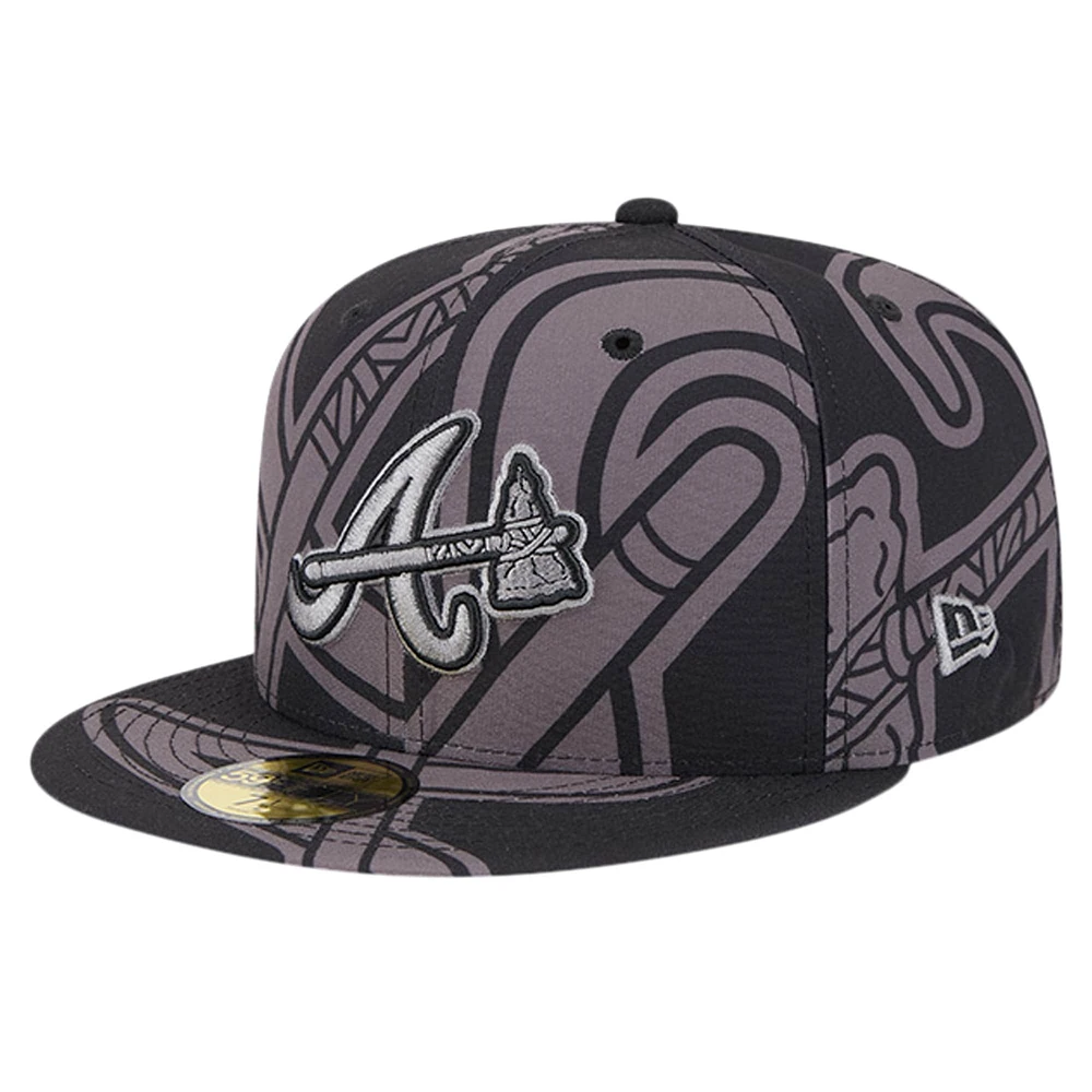 Casquette ajustée 59FIFTY avec logo Fracture des Atlanta Braves New Era pour hommes, noire