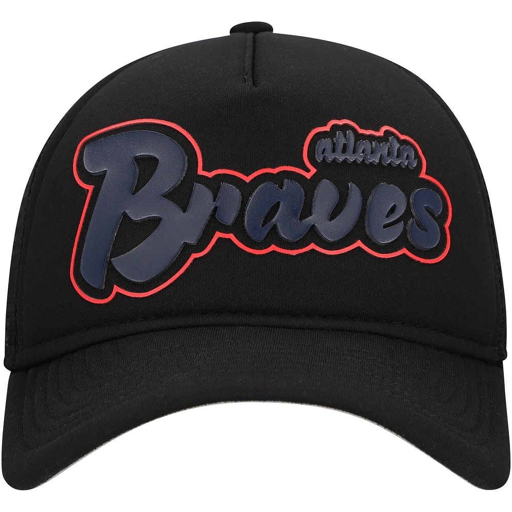 Men's New Era Black Atlanta Braves Retro Bold A-Frame Trucker 9FORTY Adjustable Hat