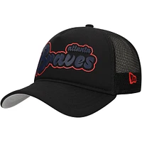 Casquette ajustable New Era noire Atlanta Braves Retro Bold A-Frame Trucker 9FORTY pour homme