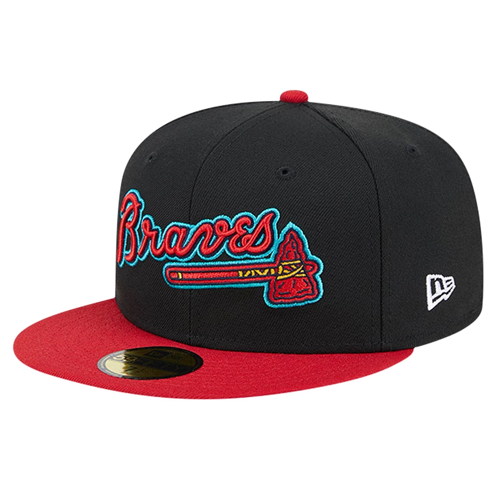 Men's New Era Black Atlanta Braves  Retro Spring Training 59FIFTY Fitted Hat