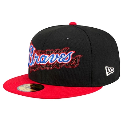 Casquette ajustée 59FIFTY Shadow Stitch noire des Braves d'Atlanta de New Era pour homme