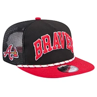 Casquette de golfeur noire Atlanta Braves Throwback Meshback New Era pour hommes