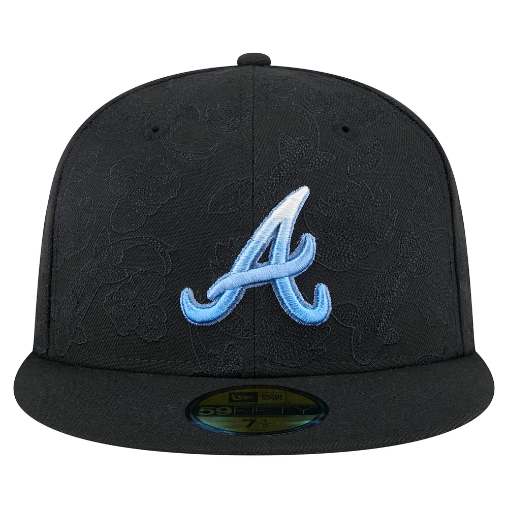 Men's New Era Black Atlanta Braves Tonal Koi 59FIFTY Fitted Hat