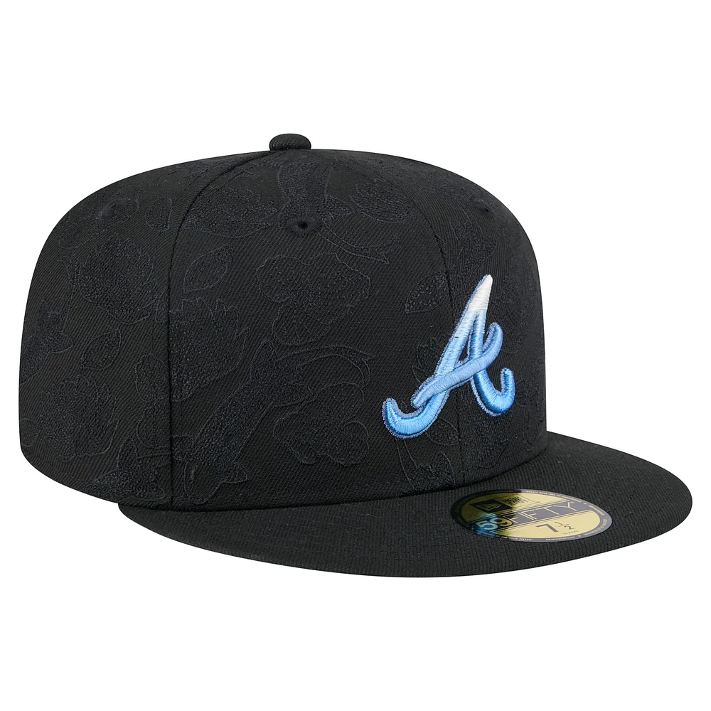 Men's New Era Black Atlanta Braves Tonal Koi 59FIFTY Fitted Hat