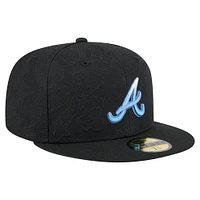 Men's New Era Black Atlanta Braves Tonal Koi 59FIFTY Fitted Hat