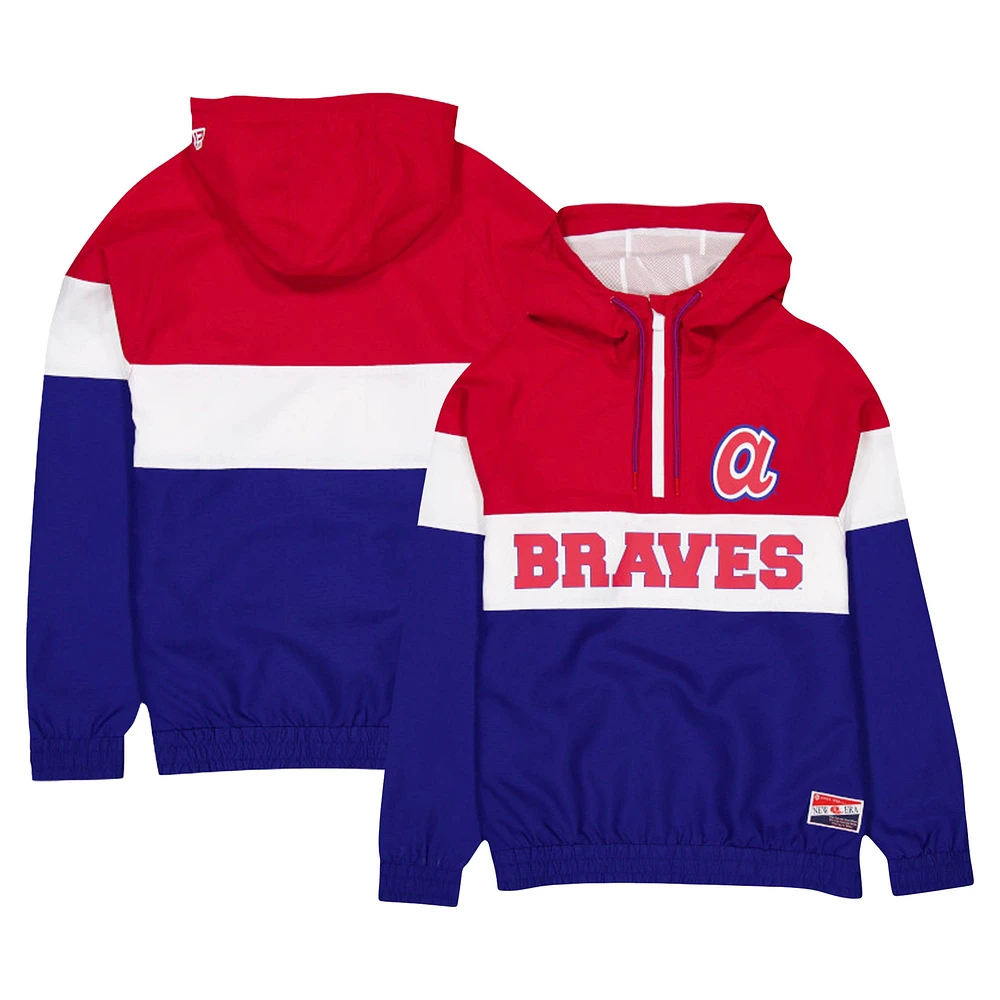 Veste coupe-vent à capuche quart de zip New Era pour hommes des Atlanta Braves Ripstop Raglan bleue