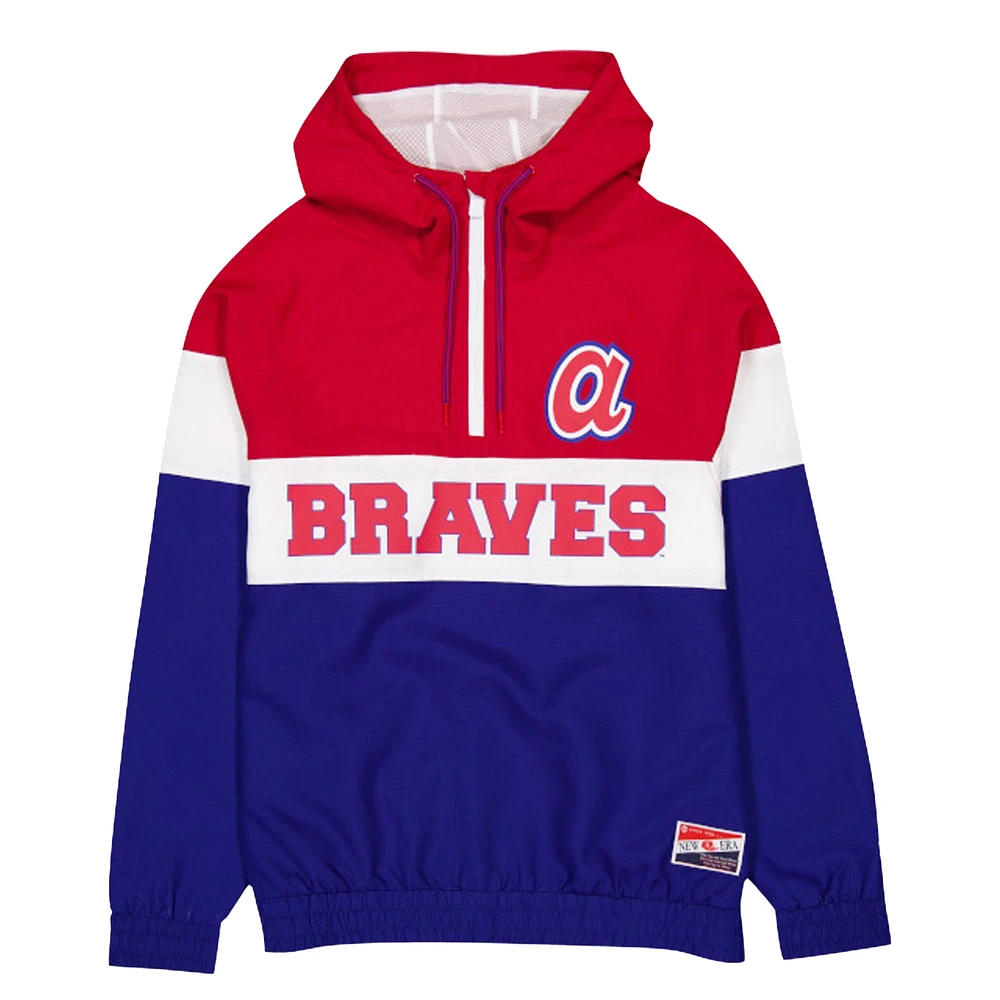 Veste coupe-vent à capuche quart de zip New Era pour hommes des Atlanta Braves Ripstop Raglan bleue