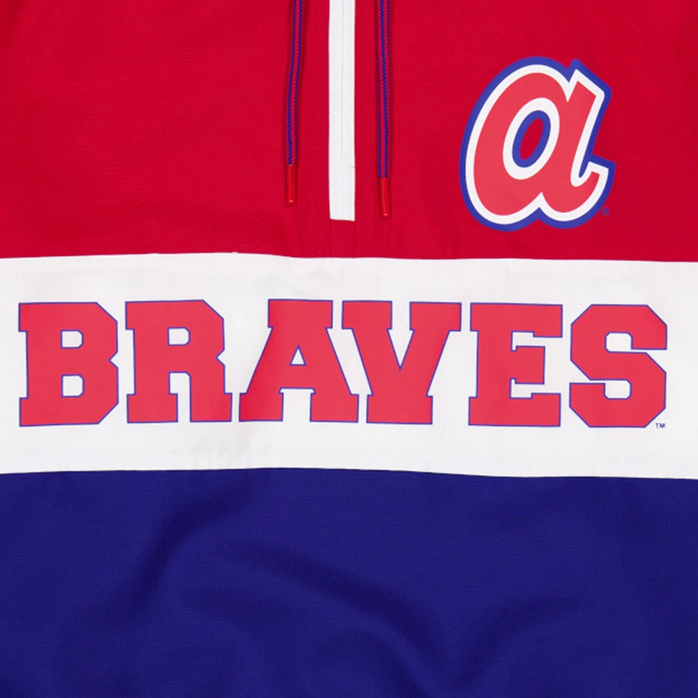 Veste coupe-vent à capuche quart de zip New Era pour hommes des Atlanta Braves Ripstop Raglan bleue