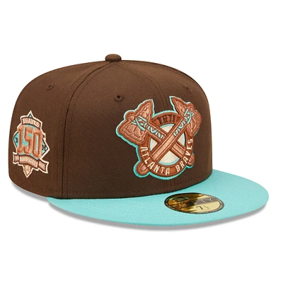 Casquette ajustée 59FIFTY pour homme New Era marron/menthe Atlanta Braves 150th Anniversary Walnut Mint