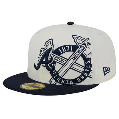 Casquette ajustée New Era Lonestar 59FIFTY pour homme, couleur crème/bleu marine, Atlanta Braves