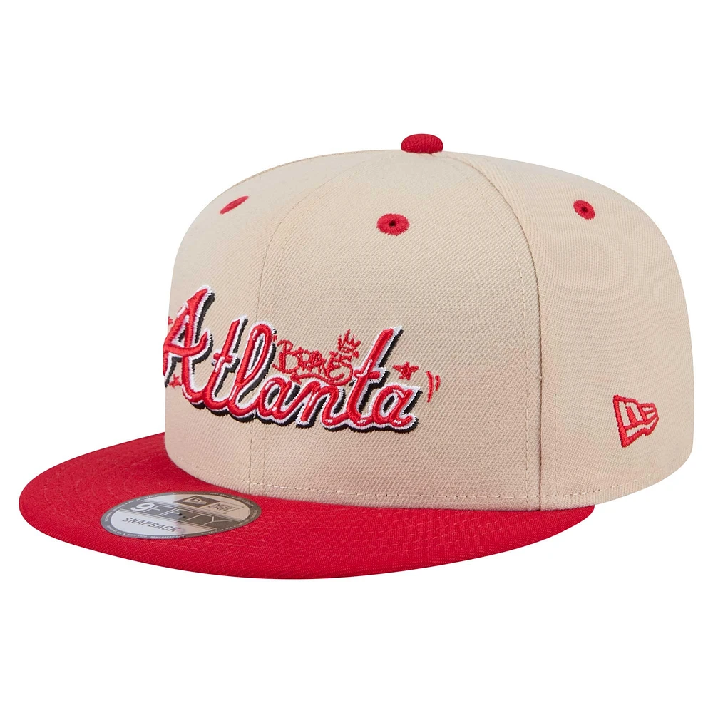 Men's New Era  Cream/Red Atlanta Braves Team Art 9FIFTY Snapback Hat