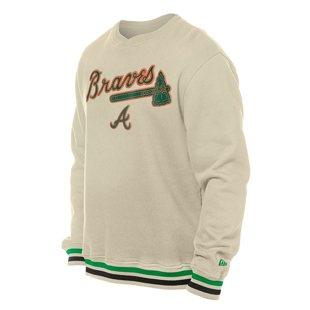 Men's New Era  Cream Atlanta Braves St. Patrick's Day Twill Pullover Sweatshirt