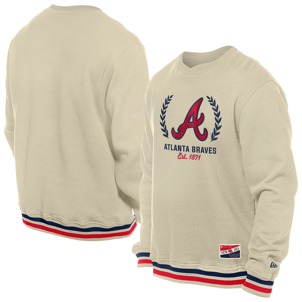 Men's New Era Cream Atlanta Braves Throwback Pullover Sweatshirt