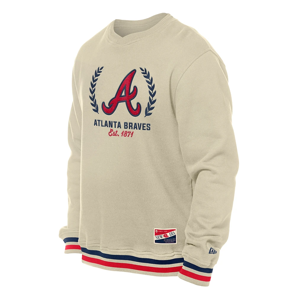 Men's New Era Cream Atlanta Braves Throwback Pullover Sweatshirt