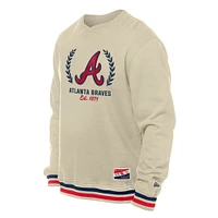 Men's New Era Cream Atlanta Braves Throwback Pullover Sweatshirt